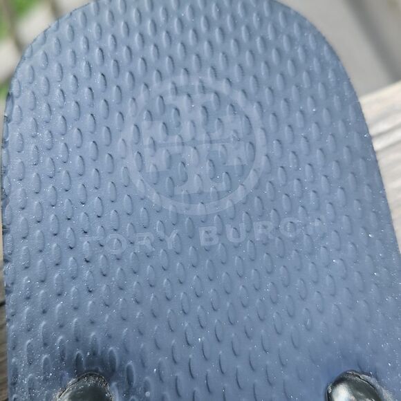 Tory Burch Pueva Platform Flip Flops Black Gold Logo Sandals Size 9 (Approx) - Picture 5 of 9